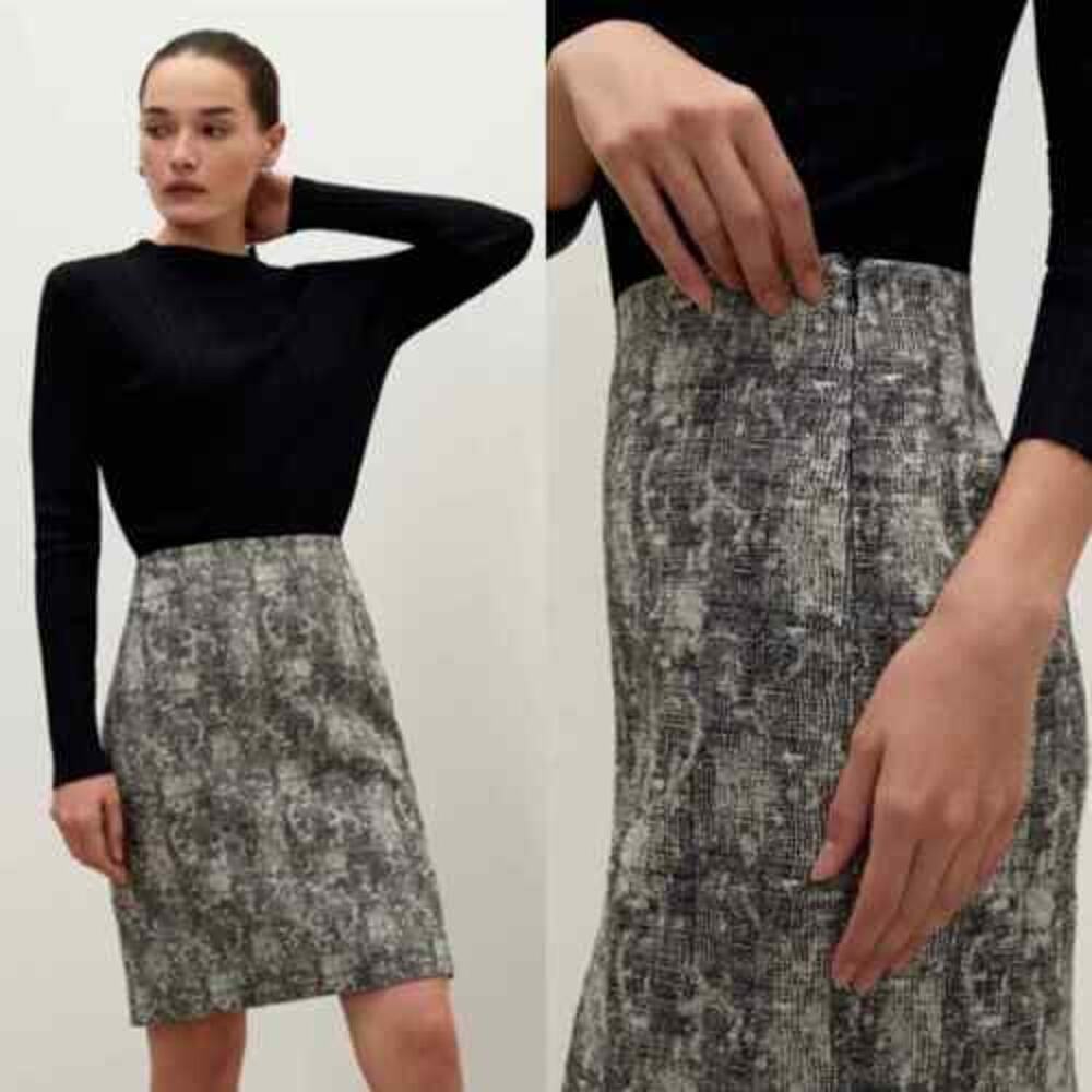 M.M. LaFleur Pencil Skirt Sz 10 Black Beige Noho Crackle Cotton Stretch Preppy